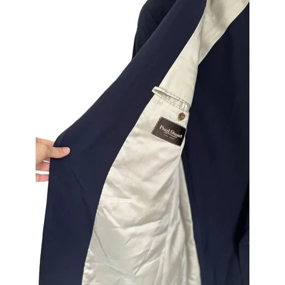 PAUL STUART Sport Blazer 100% Wool Navy Blue Jacket Gold Buttons Size 48/XLong